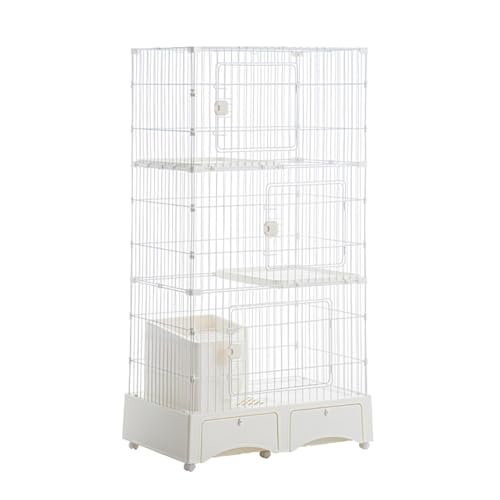 Katzenhaus Outdoor Catio Kitty Gehege, Multifunktion Katzenhaus mit Rädern, Ausziehbares Tablett, DIY-Laufstall für Haustierkäfige, Balkon Drinnen Draußen Metall Käfig für 1-2 Katze(White,82*56.3*157c von HARELA