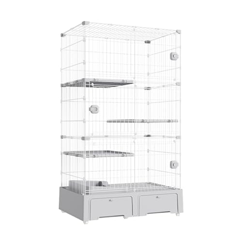 Katzenhaus Outdoor Catio Kitty Gehege, luxuriöses Multifunktion Katzenhaus mit Rädern, Katzenvoliere, Balkon Drinnen Draußen Metall Käfig für 1-3 Katze(Gray) von HARELA