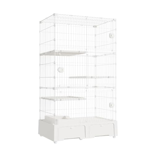 Katzenhaus Outdoor Catio Kitty Gehege, luxuriöses Multifunktion Katzenhaus mit Rädern, Katzenvoliere, Balkon Drinnen Draußen Metall Käfig für 1-3 Katze(White) von HARELA