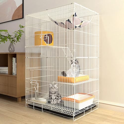 Katzenkäfig für Draußen, Falten 3-stöckig Katzengehege, DIY-Katzengehege, Katzenkäfig mit dichtem Metalldraht, Ausziehbares Tablett, für 1–2 Katzen, Chinchilla(White) von HARELA