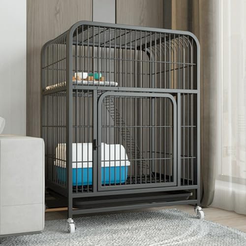 Katzenkäfig für Draußen, großes Katzengehege auf Rädern, Katzenkäfig mit dichtem Metalldraht, Ideal für Katzen und andere kleine Tiere, weiß/Schwarz(Black,78 * 55 * 100cm) von HARELA