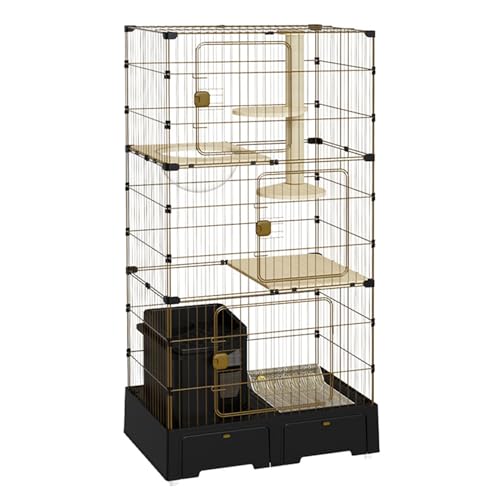 Katzenkäfig für Draußen 3-stöckig Katzengehege, luxuriöses Multifunktion Katzenhaus mit Rädern, DIY-Katzenlaufstall Catio, Zaun für 1–3 Katzen(Black) von HARELA