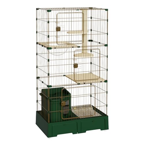 Katzenkäfig für Draußen 3-stöckig Katzengehege, luxuriöses Multifunktion Katzenhaus mit Rädern, DIY-Katzenlaufstall Catio, Zaun für 1–3 Katzen(Green) von HARELA