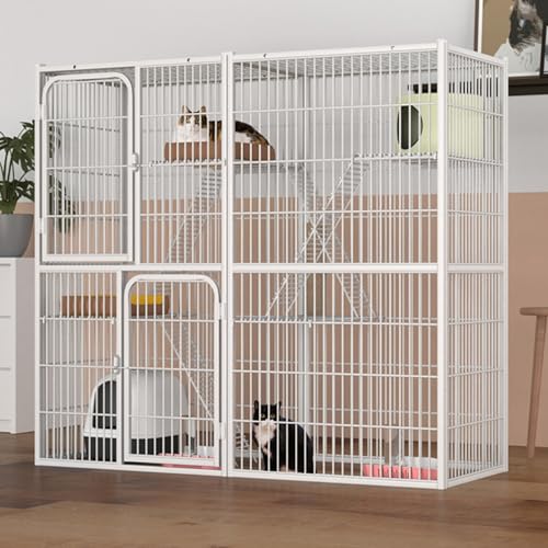 Katzenkäfig für Draußen DIY-Katzenlaufstall, Zwinger für Kleintiere im Innen, Käfig Katze groß, Balkon Drinnen Draußen Metall Käfig für 2-5 Katze von HARELA