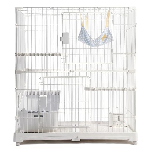 Katzenkäfig mit 2 Ebenen, DIY-Katzenlaufstall, Großes Katzengehege auf Rädern, Ausziehbares Tablett, Ideal für Katzen und andere kleine Tiere(White) von HARELA