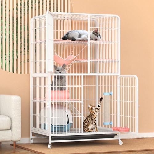 Katzenkäfig mit 4 Ebenen, Großes Katzengehege, Multifunktion Katzenhaus mit Rädern, Herausnehmbarem Tablett, Balkon Drinnen Draußen Metall Käfig für 1-3 Katze(White) von HARELA