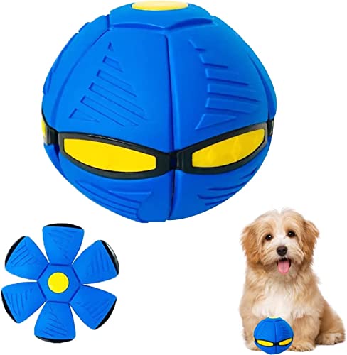 HARIPYER Fliegende Untertassen-Hundespielzeug, UFO-Flugball Mit Blinkenden Lichtern, Flugscheiben Für Haustiere, Flugscheibe Verwandelt Sich In Einen Ball, 2 Stück/Blue-1Pc von HARIPYER