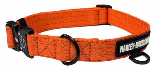 Harley-Davidson Hundehalsband aus Nylon, H-D, Gummi-Logo, verstellbar, Orange (L) von HARLEY-DAVIDSON