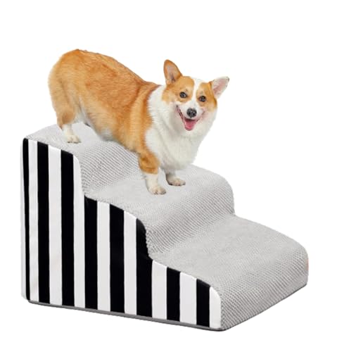 HASA zone Hundetreppe 3 Stufen, Haustiertreppe mit Abnehmbarem & Waschbarem Plüschbezug, Tragbare Hunde Treppe 40cm Hoch für Bett, Coach, Sofa oder Auto von HASA zone