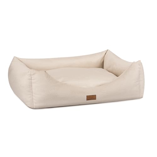 HAUSITY Hundebett mit kleinem Kissen - Weiche Hundeliege - für Mittelgroße und Große Hunde - Bequemes Hundesofa, Hundebett Waschbar - Hundebett Velvet Samt Beige - 70x60x20cm von HAUSITY