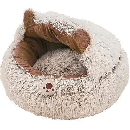 Flauschiges Katzenbett, Rund Kleine Hundebett Überdachtes Im Winter Warm Halten Katzenhöhlenbett Donut Plüsch Kissen Waschbar,40cm von HAZARA