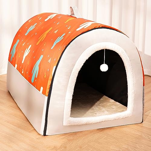 HAZARA Haustierbett, Großer Hund Hundehütte Winter Warm Plüsch Innen Luxus Hundekissen Vier Jahreszeiten Hundehöhle Iglu Waschbar,Orange,XL von HAZARA