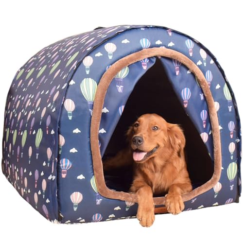 HAZARA Haustierbett, Großer Hundehütte mit Vorhang, Innen Warm Hundehütte Vier Jahreszeiten Hundehöhle Iglu Haus Waschbar Faltbare Haustier Kissen,XL76*55 * 51cm von HAZARA