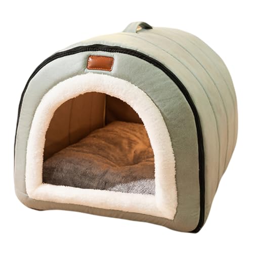 HAZARA Hundebett, Warmes Und Gemütliches Plüsch Katzen Iglu, Waschbares Hundebett Mit Abnehmbarem Kissenkissen, Verbessert Den Schlaf, Faltbares Katzenhaus,Grün,XL60*45 * 40cm von HAZARA