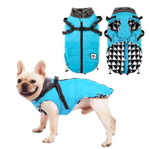 Hundemäntel, wasserdicht, wasserdichte Hunde-Winterkleidung mit Brustgurt, Hundemantel mit Geschirr, wasserdichte Hundewarme Jacke, Wintermantel, Jacke für kleine, mittelgroße und große Hunde (Blau, von HBJSP