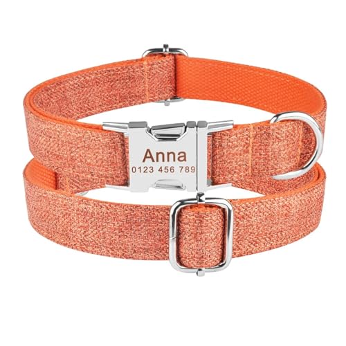 Bedruckte, individuell gravierte Hundehalsbänder. Namensschild mit Blumenaufdruck. Gravierte Nylonhalsbänder. Geeignet für kleine, mittelgroße und große Hunde.(Orange,L 35-56cm) von HBJzxlOK