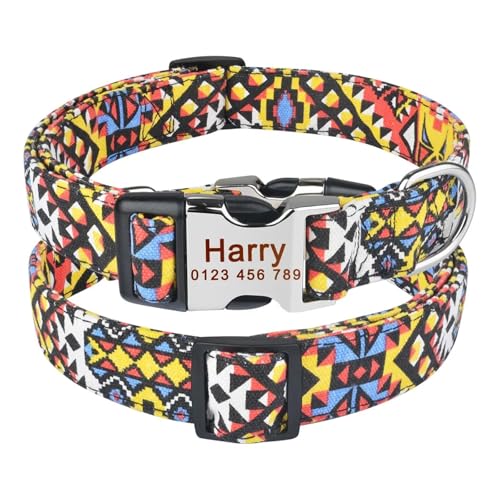 Graviertes Hundehalsband aus Nylon, personalisierte Anti-Verlust-Gravur, benutzerdefinierter Namensschild, verstellbar, kleine und mittelgroße Halsbänder(Noir,S 26-39cm) von HBJzxlOK