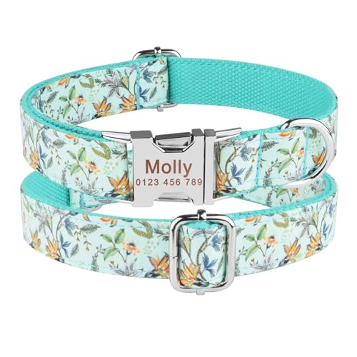 Graviertes bedrucktes Hundehalsband aus Nylon, personalisierter Name, ID-Tag, verstellbare Halsbänder für große und mittlere(Blue,L 35-56cm) von HBJzxlOK