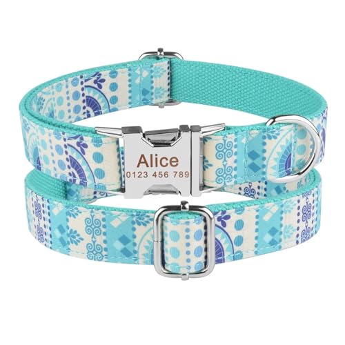 Graviertes bedrucktes Hundehalsband aus Nylon, personalisierter Name, ID-Tag, verstellbare Halsbänder für große und mittlere(Blue 1,L 35-56cm) von HBJzxlOK