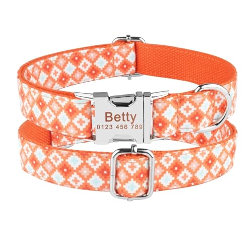 Graviertes bedrucktes Hundehalsband aus Nylon, personalisierter Name, ID-Tag, verstellbare Halsbänder für große und mittlere(Orange,L 35-56cm) von HBJzxlOK