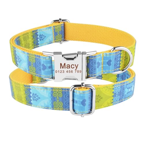 Graviertes bedrucktes Hundehalsband aus Nylon, personalisierter Name, ID-Tag, verstellbare Halsbänder für große und mittlere(Yellow,M 31-50cm) von HBJzxlOK