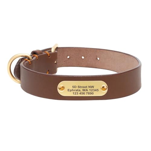 Individuelles Hundehalsband, langlebig, personalisierte Hundehalsbänder, gravierte Halsbänder aus echtem Leder für kleine, mittelgroße und große Hunde(Dark Brown,XL) von HBJzxlOK