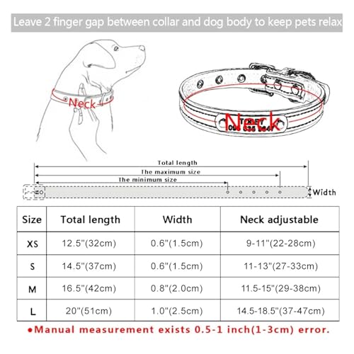 Individuelles Hundehalsband aus Leder mit PU-Leder, gepolstertes Hundehalsband, personalisierte Haustier-ID-Halskette, eingravierter Name, geeignet für kleine und mittelgroße Hunde(Blue,M 29-38cm) von HBJzxlOK