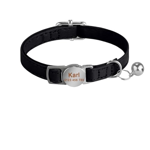 Personalisierte Gravur Haustier Welpen Halskette Glocke ID Custom verstellbar süße Pu Leder personalisierte Name Katzenhalsband(Noir) von HBJzxlOK