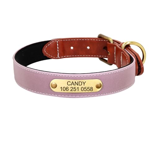 Personalisiertes Hundehalsband, gepolstertes Hundehalsband aus Leder mit Haustier-ID, graviertes Welpenhalsband, reflektierend, für kleine, mittelgroße und große Hunde(Red 5,XXL) von HBJzxlOK