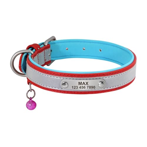 Personalisiertes Hundehalsband, individuell graviertes Halsband, weich gepolstertes Hundehalsband mit Namensschild und ID-Tag für kleine, mittelgroße und große Hunde(Red 2,L) von HBJzxlOK