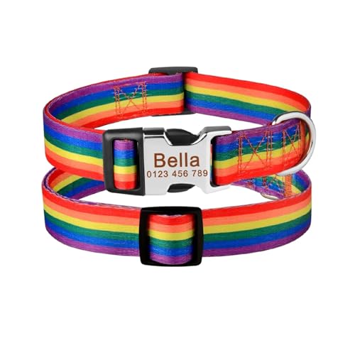 Personalisiertes Hundehalsband aus Nylon mit Aufdruck, Hundehalsband mit Hunde-ID, gravierte ID für kleine, mittelgroße und große Hunde(Orange,L 38-61cm) von HBJzxlOK