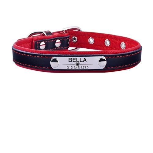 Personalisiertes Hundehalsband aus PU-Leder, Hundehalsbänder, weich gepolstert, Haustierhalskette für kleine, mittelgroße und große Hunde, Mops, Bulldogge(Red 2,L 37-47cm) von HBJzxlOK