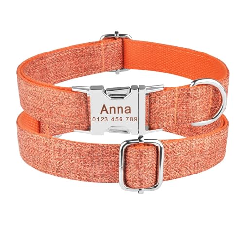 Personalisiertes Hundehalsband mit Gravur, Namensschild, Nylon, mittlere Größe, Bedruckte Hundeleine, Unisex-Set(G,L 35-56cm) von HBJzxlOK