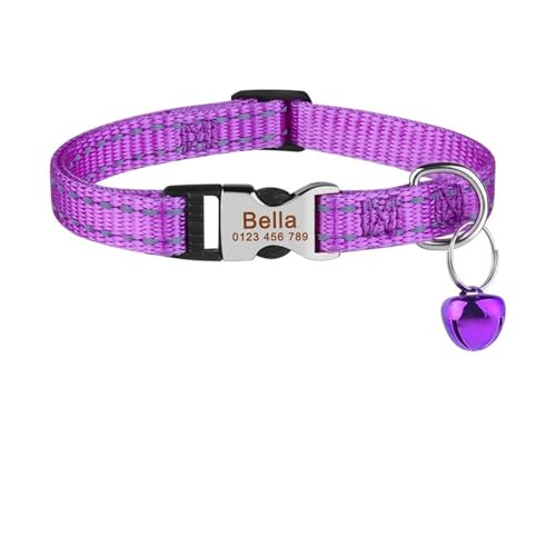 Personalisiertes Katzenhalsband aus reinem Nylon, individuelle Schnalle, graviertes Halsband, Namensschild, verstellbar, bunt, für den Sommer, geeignet für S-Katzen(Black 4) von HBJzxlOK