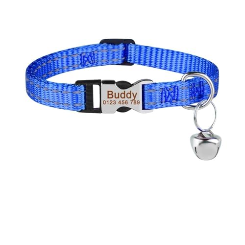 Personalisiertes Katzenhalsband aus reinem Nylon, individuelle Schnalle, graviertes Halsband, Namensschild, verstellbar, bunt, für den Sommer, geeignet für S-Katzen(DarkBlue) von HBJzxlOK