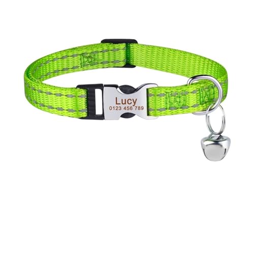 Personalisiertes Katzenhalsband aus reinem Nylon, individuelle Schnalle, graviertes Halsband, Namensschild, verstellbar, bunt, für den Sommer, geeignet für S-Katzen(LightGreen) von HBJzxlOK