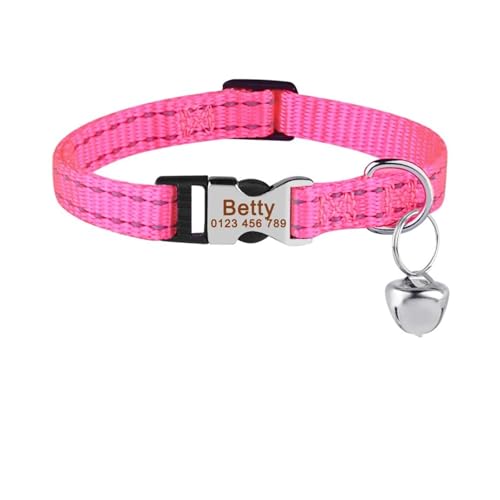 Personalisiertes Katzenhalsband aus reinem Nylon, individuelle Schnalle, graviertes Halsband, Namensschild, verstellbar, bunt, für den Sommer, geeignet für S-Katzen(Red 5) von HBJzxlOK