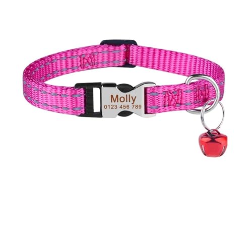 Personalisiertes Katzenhalsband aus reinem Nylon, individuelle Schnalle, graviertes Halsband, Namensschild, verstellbar, bunt, für den Sommer, geeignet für S-Katzen(Rose) von HBJzxlOK