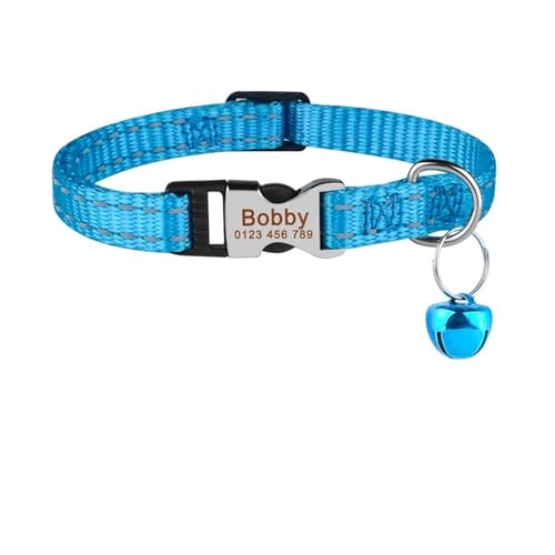 Personalisiertes Nylon-Katzen-ID-Halsband, Namensschild, Name, verstellbar, bunt, Sommer, individuelle Schnalle, graviert(Blue) von HBJzxlOK