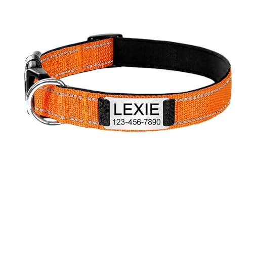 Personalisiertes reflektierendes Hundehalsband mit individueller Gravur, personalisiertes Etikett, großer Name, verstellbare Hunde(Black 2,M 30-48cm) von HBJzxlOK