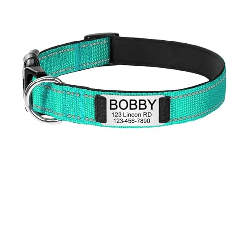 Personalisiertes reflektierendes Hundehalsband mit individueller Gravur, personalisiertes Etikett, großer Name, verstellbare Hunde(Green 2,L 34-56cm) von HBJzxlOK