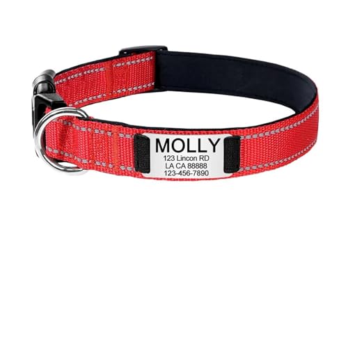 Personalisiertes reflektierendes Hundehalsband mit individueller Gravur, personalisiertes Etikett, großer Name, verstellbare Hunde(Red 2,XS 21-33cm) von HBJzxlOK