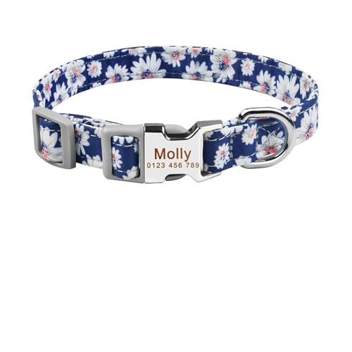 Verstellbare Hundehalsbänder aus Nylon mit individueller Gravur, Namensschild, Welpe, mittelgroß und groß, Unisex-Hundehalsband, personalisiertes Hundehalsband(Blue 2,L) von HBJzxlOK