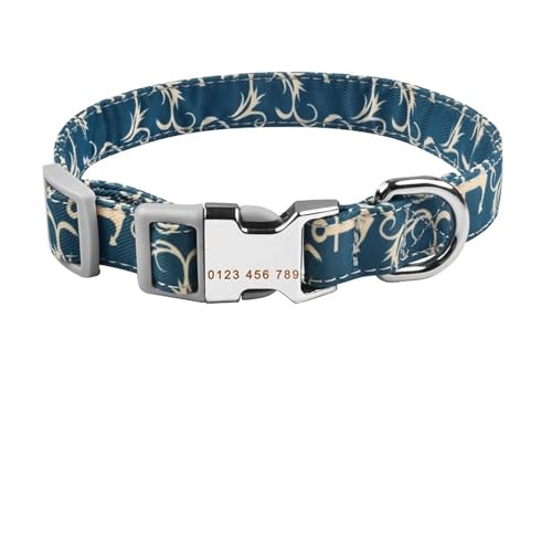 Verstellbare Hundehalsbänder aus Nylon mit individueller Gravur, Namensschild, Welpe, mittelgroß und groß, Unisex-Hundehalsband, personalisiertes Hundehalsband(Blue 3,L) von HBJzxlOK