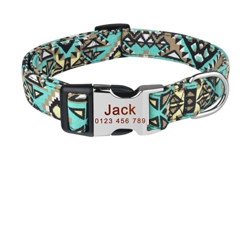 Verstellbare Hundehalsbänder aus Nylon mit individueller Gravur, Namensschild, Welpe, mittelgroß und groß, Unisex-Hundehalsband, personalisiertes Hundehalsband(Green,S) von HBJzxlOK