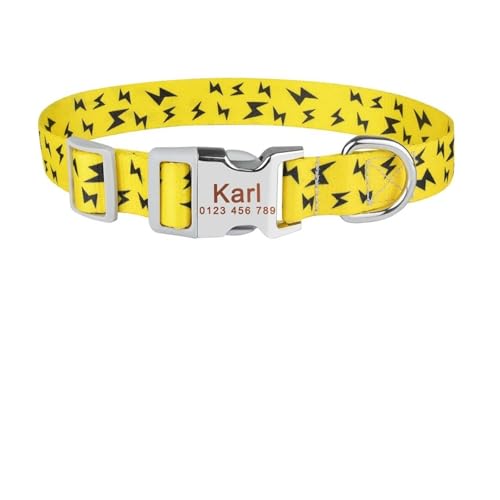 Verstellbare Hundehalsbänder aus Nylon mit individueller Gravur, Namensschild, Welpe, mittelgroß und groß, Unisex-Hundehalsband, personalisiertes Hundehalsband(Yellow,L) von HBJzxlOK