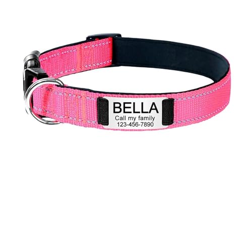 Verstellbare reflektierende Hundehalsbänder aus Nylon, individuell graviertes Namensschild, personalisiertes leuchtendes Welpenhalsband, glänzend, groß, Unisex(Red 5,XS 21-33cm) von HBJzxlOK