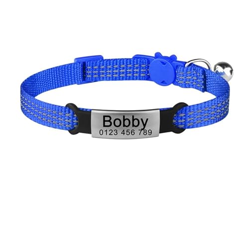 Verstellbarer individueller Name Nylon Katze personalisiertes ID-Halsband Glocke Haustierprodukte klein schnell Unisex Kätzchenbedarf Katzenmarke(Dark Blue) von HBJzxlOK