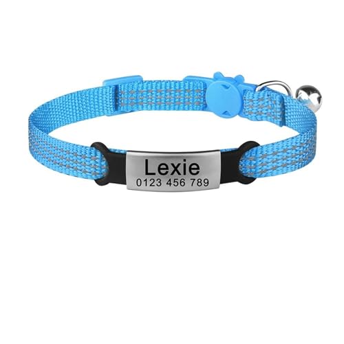 Verstellbarer individueller Name Nylon Katze personalisiertes ID-Halsband Glocke Haustierprodukte klein schnell Unisex Kätzchenbedarf Katzenmarke(Light Blue) von HBJzxlOK