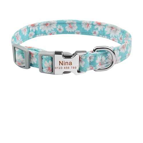 Verstellbares Hundehalsband aus Nylon, personalisierbar, Namensschild mit Gravur, klein, groß, kariert, Unisex-Hundehalsband(Coffee,S) von HBJzxlOK